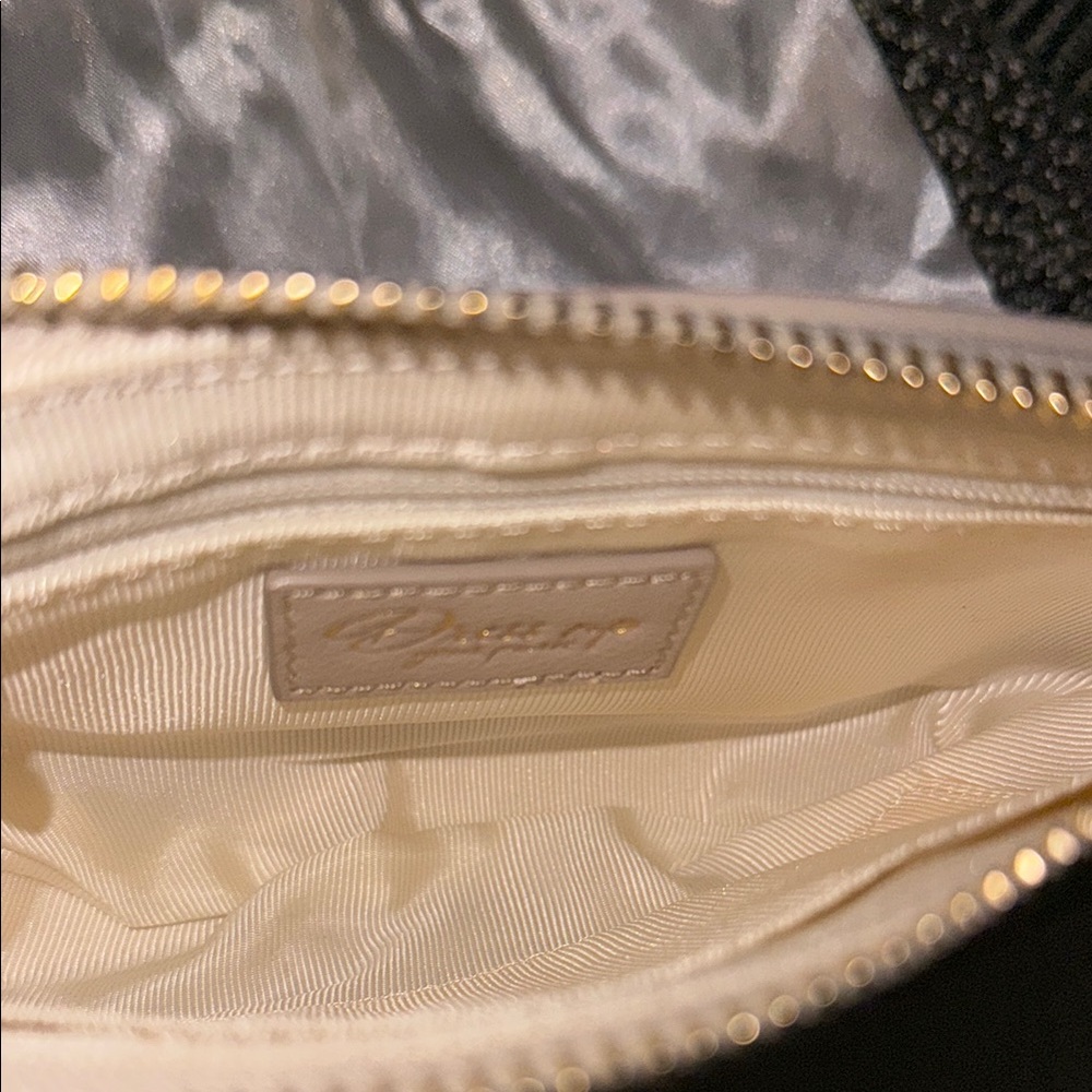 Cream Clutch with Gold Chain Strap and Textured Leather - Picture 4 of 9